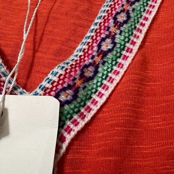 Pitusa Petite Cotton Modal Dress NWT – Orange V-Neck Trimmed Kaftan Tunic Resort - Picture 3 of 7